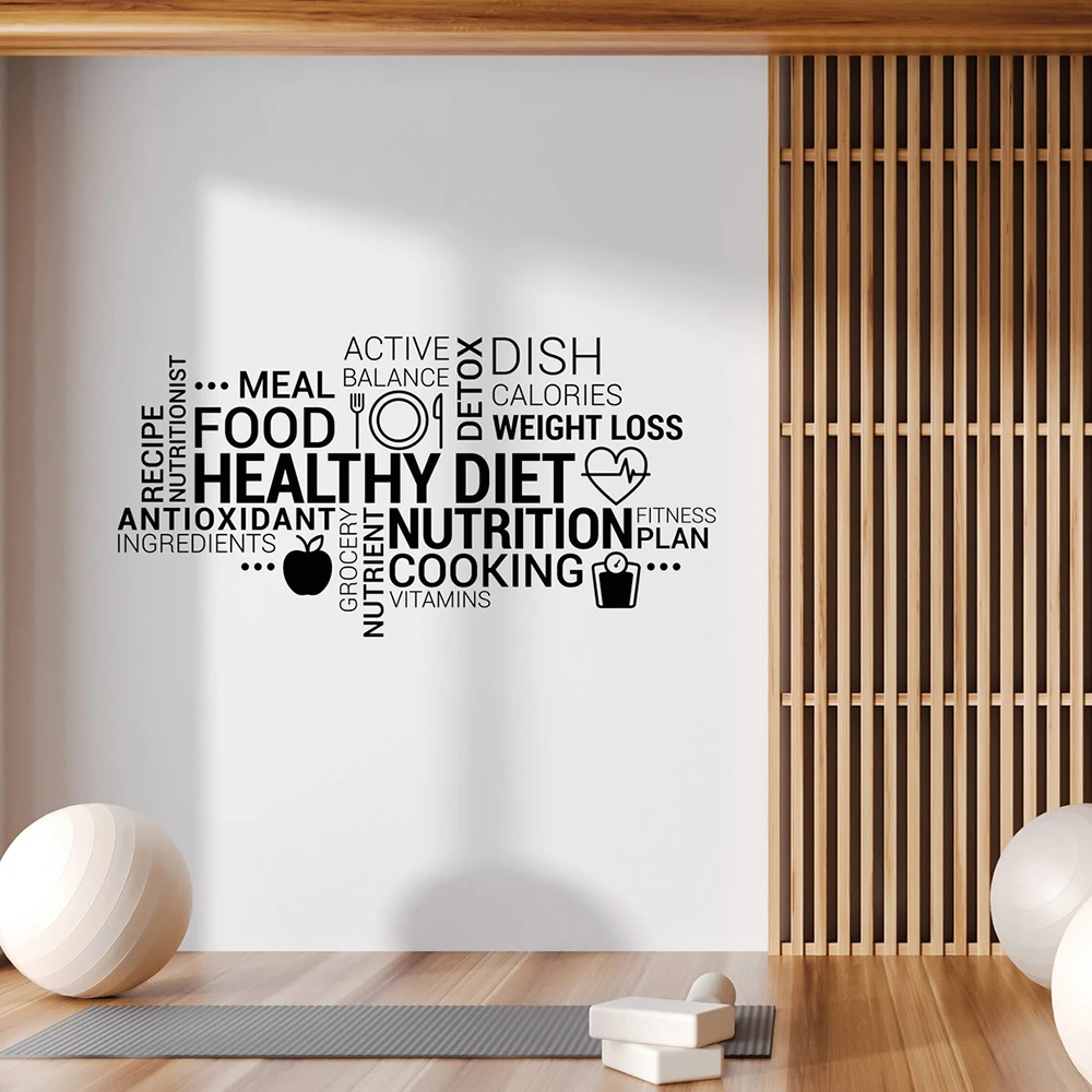 Nutrition Fitness Health - Inspirerende Gezond Eten Vinyl Muurtattoo Voeding